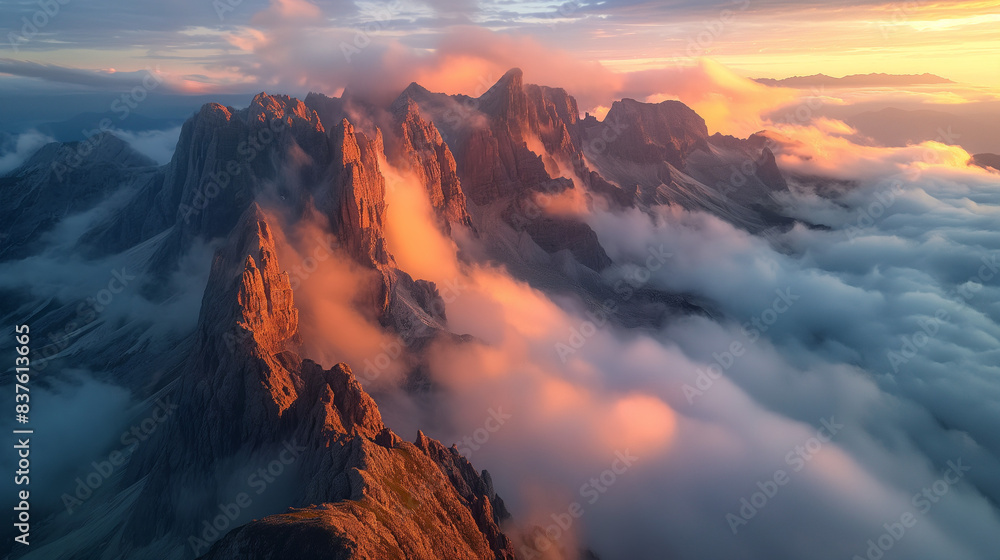 Fototapeta premium Beams of sunlight breaking through the clouds and illuminating the scene.