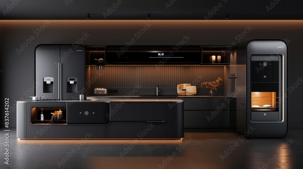 a kitchen space that embraces the latest in culinary innovation, featuring high-tech appliances seamlessly integrated into a minimalist backdrop. a kitchen space that embraces the latest in culinary innovation, featuring high-tech appliances seamlessly integrated into a minimalist backdrop.