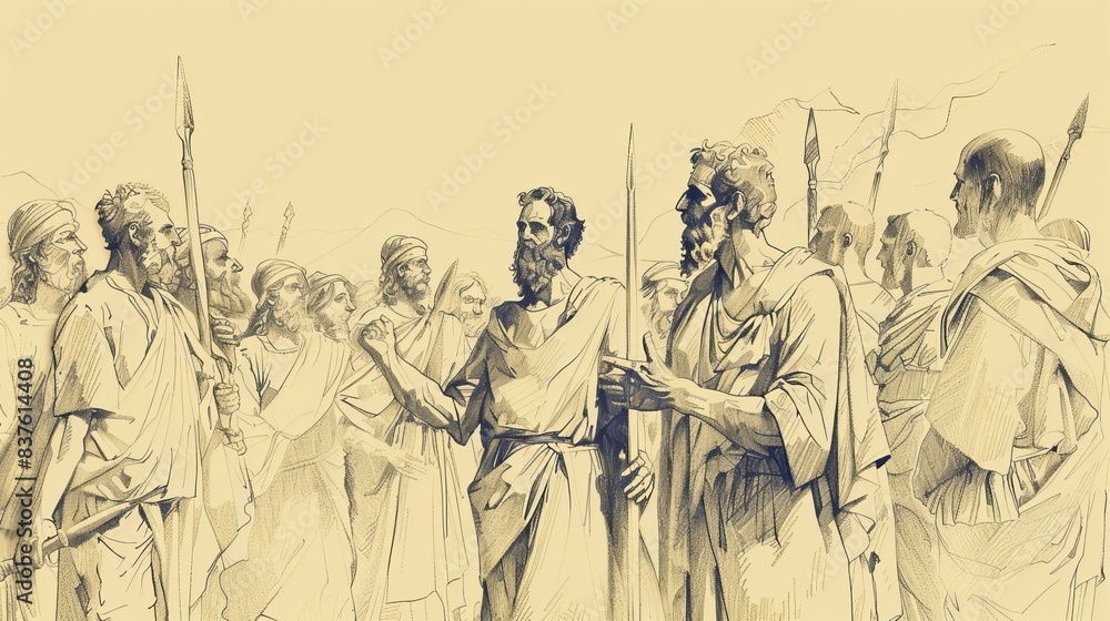 Fototapeta premium 2 Samuel 8 Biblical Illustration: David's Victories, Rule, Justice, Righteousness - Beige Background with Copyspace for Inspirational Use