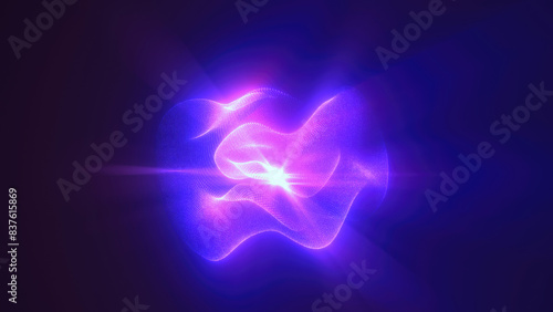 Purple energy magic sphere round high-tech digital ball core of light rays waves lines and energy particles. Abstract background
