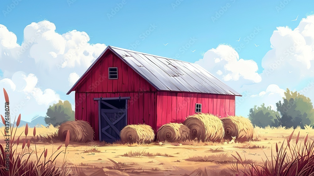 Straw Stack Stories: Whimsical Farm Barn Illustration Straw Stack Stories: Whimsical Farm Barn Illustration