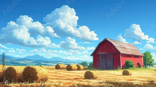 Country Charm Chronicles: Cartoon Barn with Straw Bales