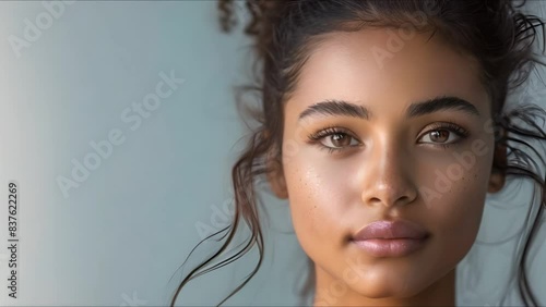 Benefits of Skincare Illustrated Through a Portrait of a Young Woman. Concept Skincare routine, Youthful glow, Radiant skin, Before and after, Confidence boost photo