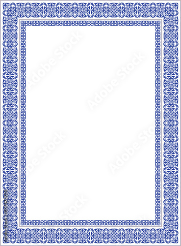 Square ornamental frame for text in Asian style. A4 format. Vector. Islamic oriental pattern. Element and motif of Kazakh, Kyrgyz, Uzbek, national Asian decor for print design, textiles, certificates,