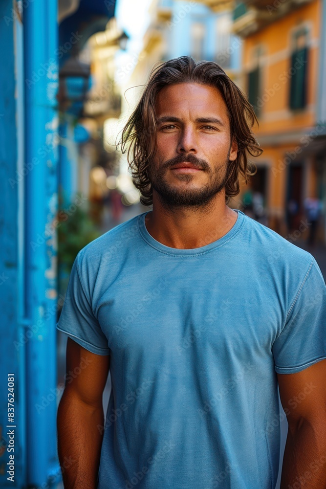Photo of a man wearing a tshirt with space for the design Photo of a man wearing a tshirt with space for the design
