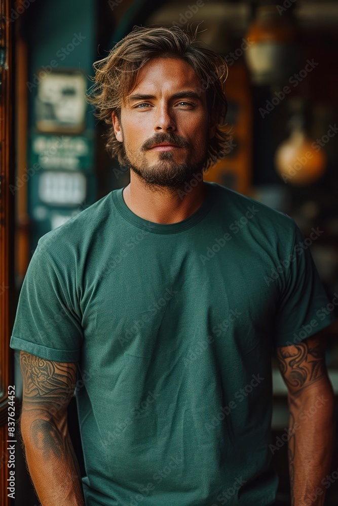 Photo of a man wearing a tshirt with space for the design Photo of a man wearing a tshirt with space for the design
