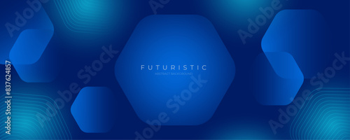 Modern abstract blue background with glowing geometric lines. Blue gradient hexagon shape design. Futuristic technology concept Design