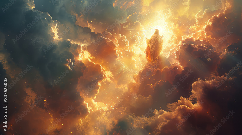 The Ascension of Jesus. Jesus ascending to Heaven after his resurrection. Digital illustration,generative ai