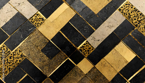 Textured black and gold pattern featuring dirt details, reflecting the quirky and imaginative style of James Otto Seibold, designed as a tile. photo