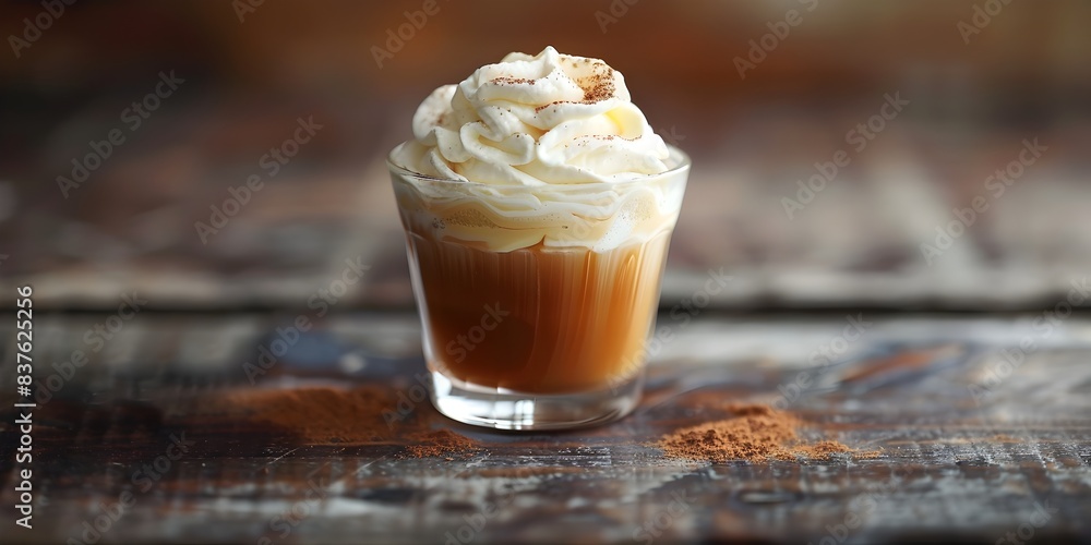 Indulgent Espresso con Panna Served on a Rustic Wooden Table with Decadent Whipped Cream Topping Indulgent Espresso con Panna Served on a Rustic Wooden Table with Decadent Whipped Cream Topping