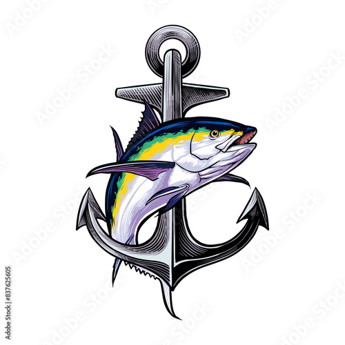 illustration of anchor and tuna fish