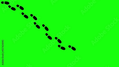 Human boot foot print walk animation on green screen. Two feet of single man icon video. Footsteps sign shoe footprint footage. Animated Person feet steps in 4k