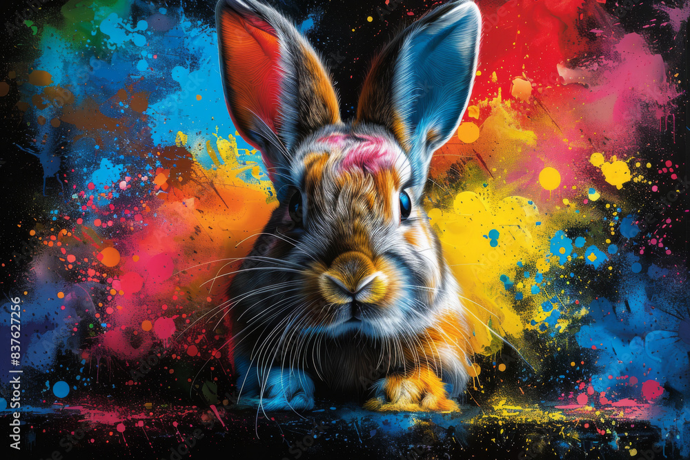 rabbit in neon colors in a pop art style rabbit in neon colors in a pop art style