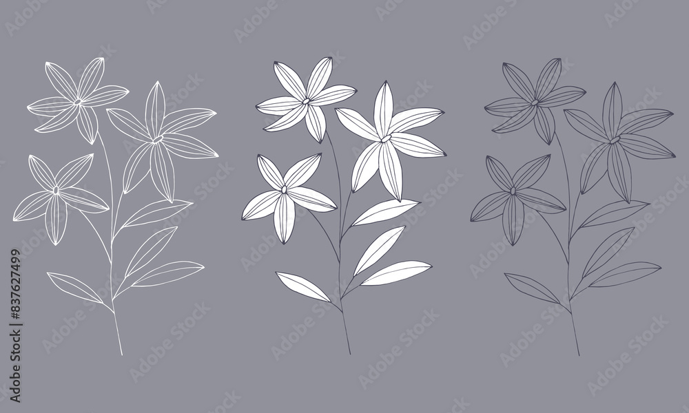 Black and white cute flowers. Hand-drawn vector illustration for wallpaper, cards. Doodle style. Black and white cute flowers. Hand-drawn vector illustration for wallpaper, cards. Doodle style.