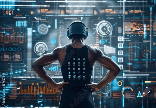 Fototapeta Naklejka Na Ścianę i Meble -  AI is used in sports analytics to evaluate athlete performance, while coaches use data analytics to create game strategies.