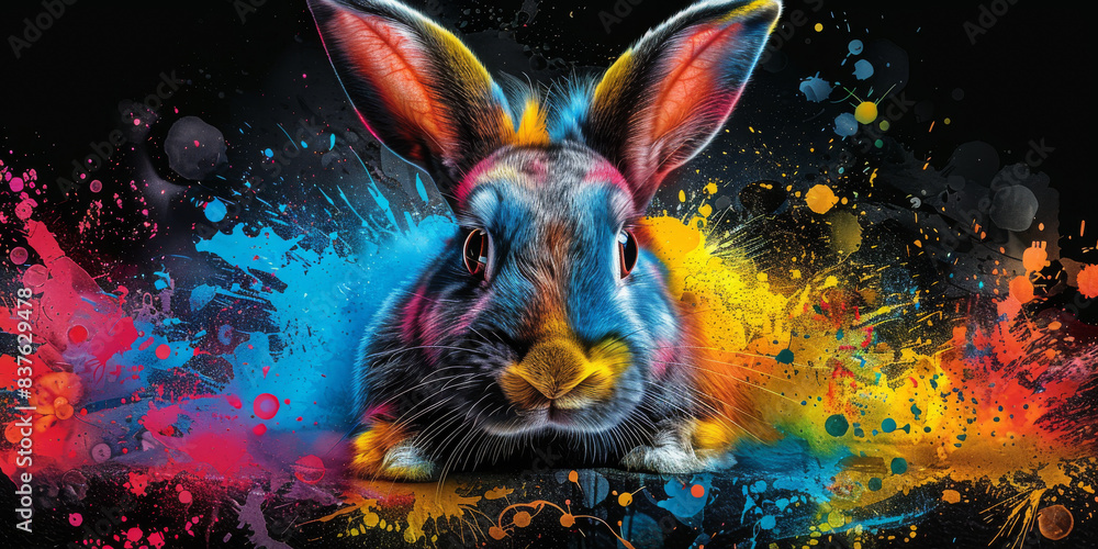 Fototapeta premium rabbit in neon colors in a pop art style