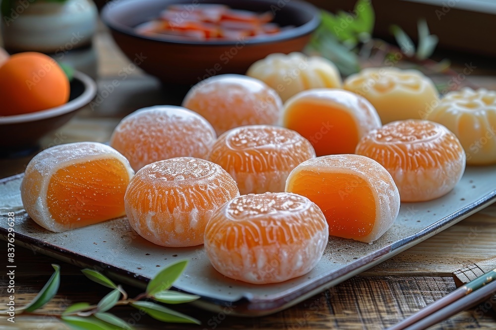 Mochi - Chewy rice cakes often filled with sweet bean paste. Mochi - Chewy rice cakes often filled with sweet bean paste.