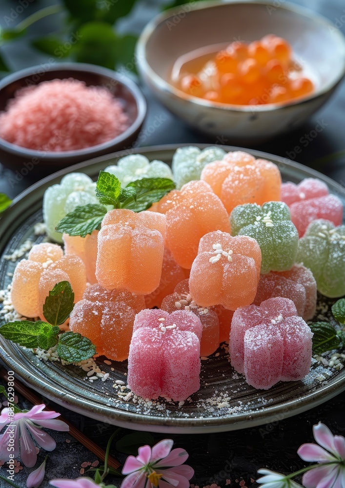 Mochi - Chewy rice cakes often filled with sweet bean paste. Mochi - Chewy rice cakes often filled with sweet bean paste.