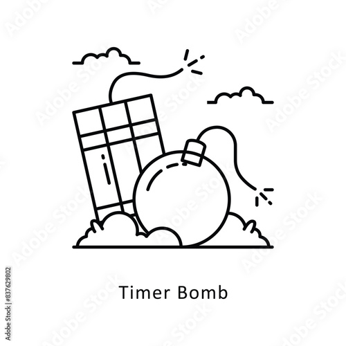 Timer Bomb outline Design illustration. Symbol on White background EPS 10 File