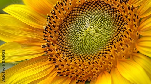 Close-up of a vibrant sunflower showcasing its intricate patterns and bright yellow petals in full bloom, capturing the beauty of nature. photo