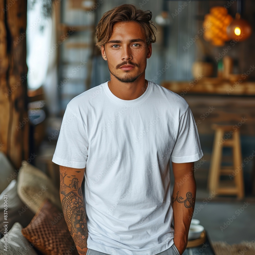 Fototapeta premium Photo of a man wearing a tshirt with space for the design