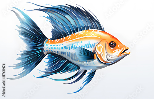 Picture draw of goldfish or fighting fish by watercolor and swimming blue on white background. Realistic fish animal clipart template pattern.