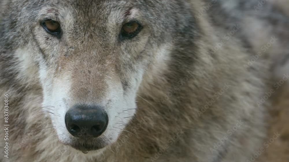 Close-up Portrait Of A Fierce Gray Wolf (Canis lupus). Close-up Portrait Of A Fierce Gray Wolf (Canis lupus).