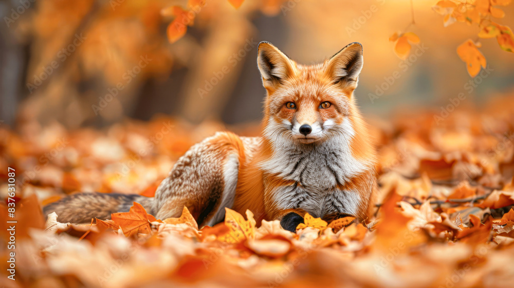 Close Up Portrait of Majestic Red Fox Surrounded by Vibrant Autumn Foliage Close Up Portrait of Majestic Red Fox Surrounded by Vibrant Autumn Foliage