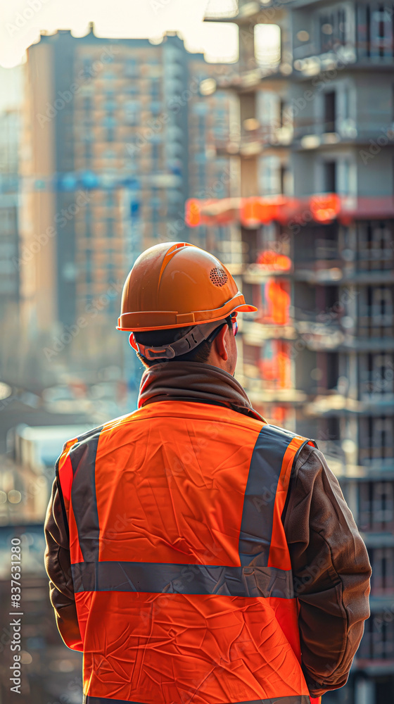 Safety-Geared Construction Worker Inspecting Urban Development Site Safety-Geared Construction Worker Inspecting Urban Development Site