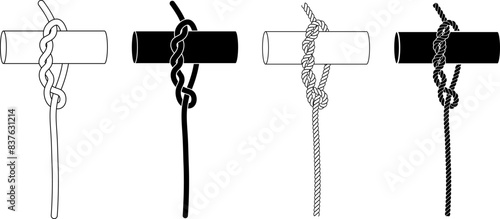 Timber hitch rope Knot icon set