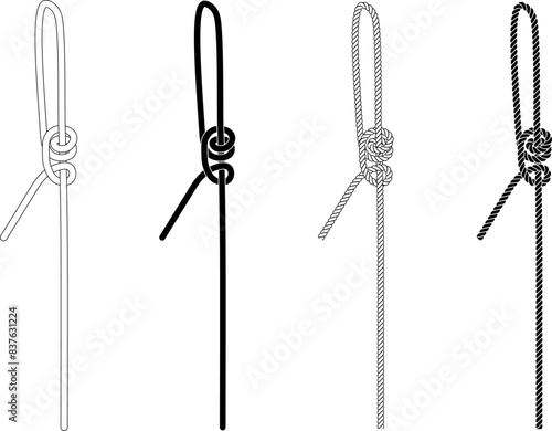 Taut line hitch rope Knot icon set