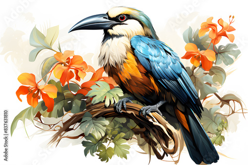 Picture draw by watercolor of kingfisher bird beautiful to find food on a natural background. Realistic animal clipart template pattern. Background Abstract Texture. Work of art.