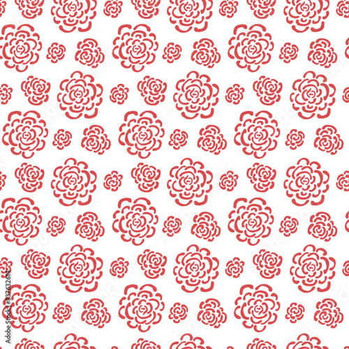 Hand-drawn abstract red roses on white background. Seamless pattern for wallpaper, fabric, templates.