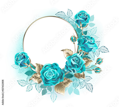 Round frame with turquoise roses