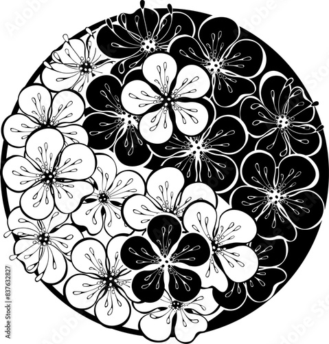 Yin Yang with contour sakura