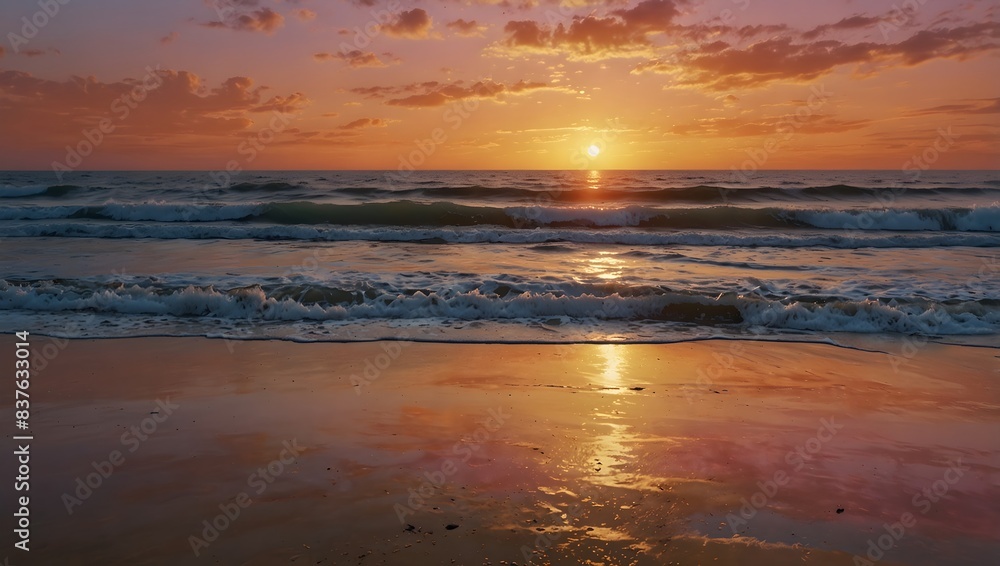 The tranquil allure of a seaside sunrise painting the sky with hues of gold and pink ai_generated The tranquil allure of a seaside sunrise painting the sky with hues of gold and pink ai_generated