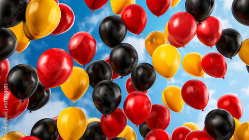 3D Luftballons in schwarz rot und gelb als Hintergrund