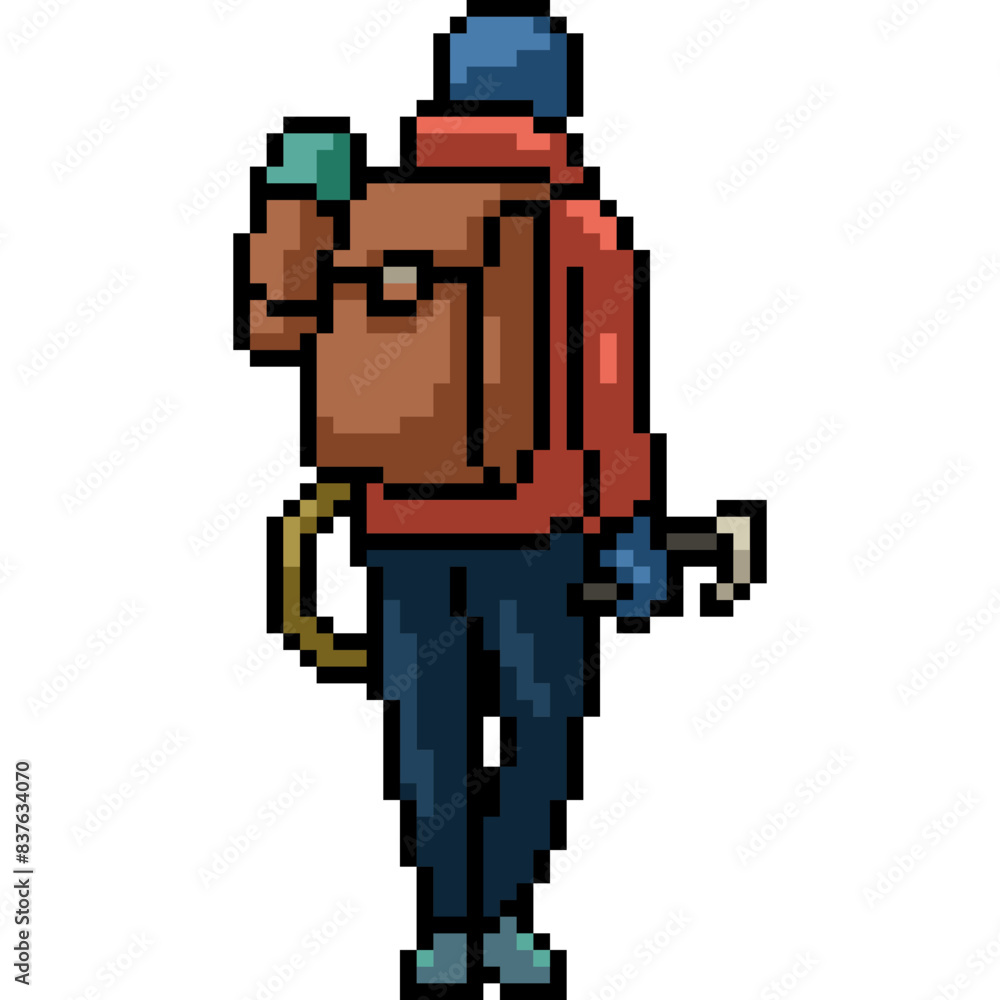 Obraz premium pixel art of man backpack hiking