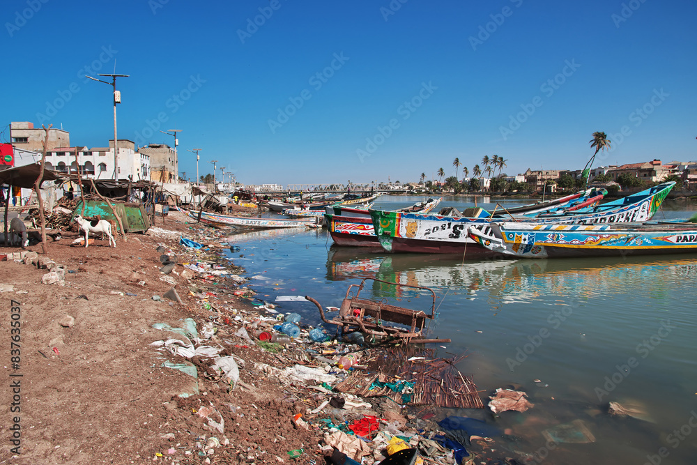 Boats in the river of Saint-Louis, Senegal, West Africa