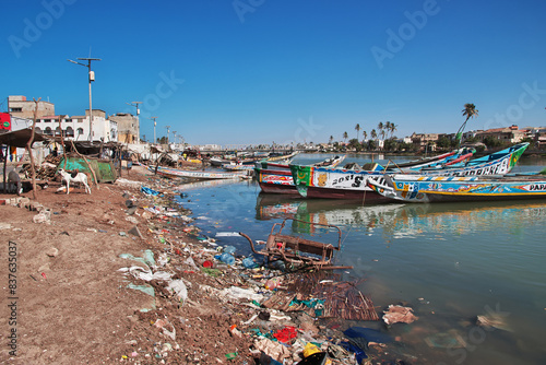 Obraz na płótnie Boats in the river of Saint-Louis, Senegal, West Africa w salonie
