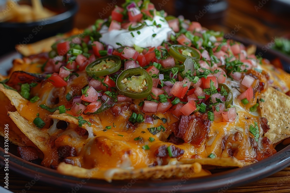 Nachos - Loaded nachos with cheese, jalapenos, sour cream, and guacamole. Nachos - Loaded nachos with cheese, jalapenos, sour cream, and guacamole.