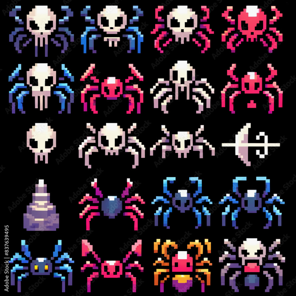 Pixel Art RPG Death Spider Icons Pixel Art RPG Death Spider Icons