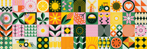 Abstract minimalist summer horizontal pattern, cover, postcard in green tones, modern typography. Summer vacation, travel, vacation, travel, illustration. Geometric mosaic promo ads design template