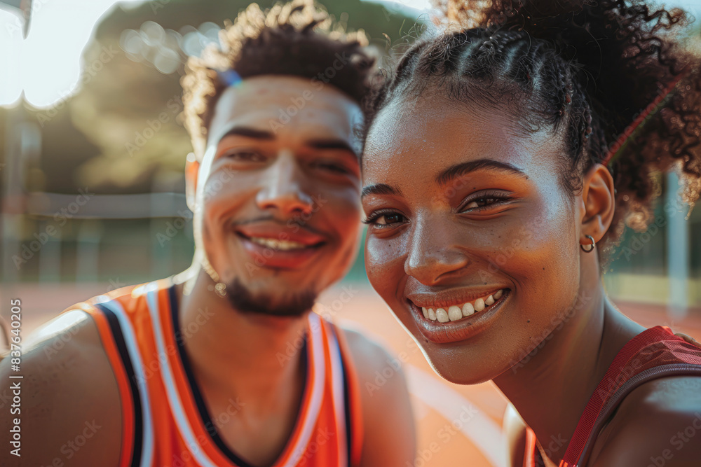 A man and a woman are smiling at the camera A man and a woman are smiling at the camera