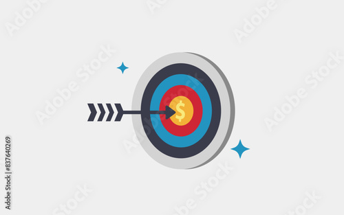 Illustration of arrow board and money, precise target, investment, vector,