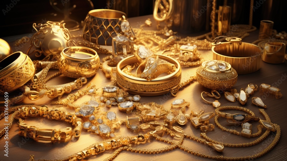 Beautiful gold jewelry collection background Beautiful gold jewelry collection background
