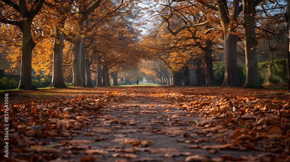 Tranquil Autumn Path Through a Vibrant Park Landscape