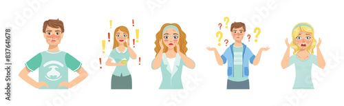 Young Man and Woman with Acne and Skin Problem Vector Set