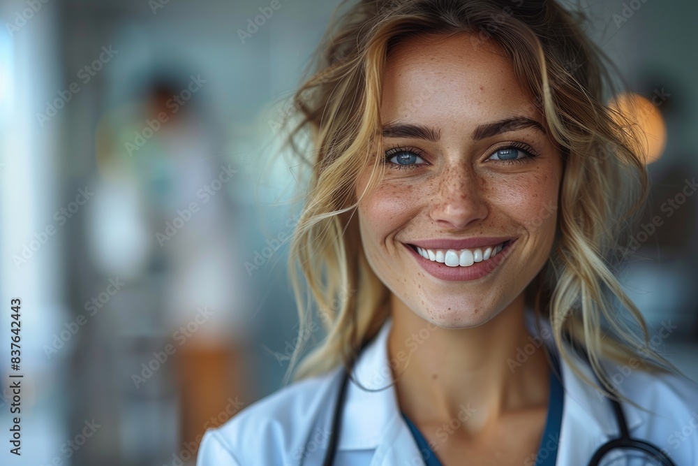 Portrait of a smiling female doctor in a medical office, conveying positivity and professionalism in a healthcare setting. Portrait of a smiling female doctor in a medical office, conveying positivity and professionalism in a healthcare setting.