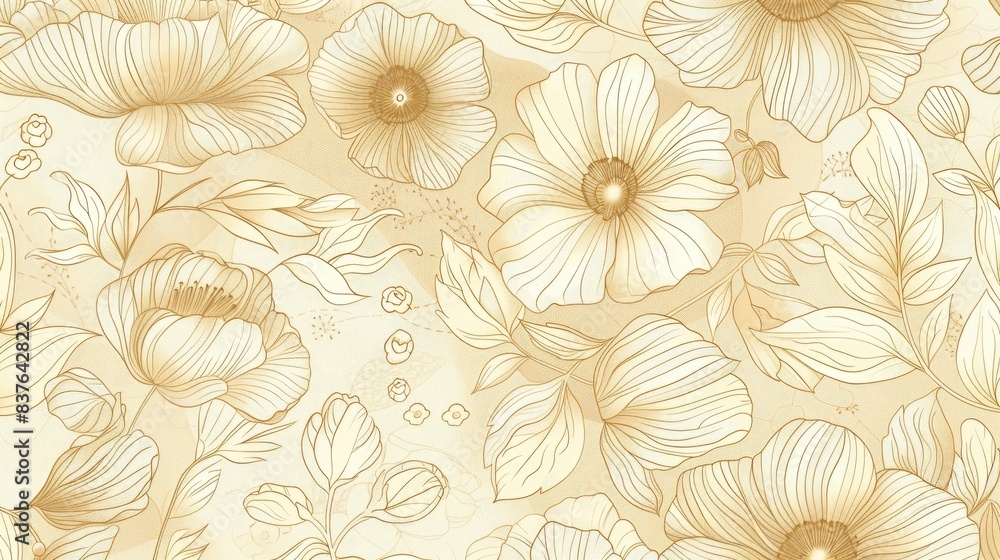 Gold floral ornament. Seamless vector pattern with hand drawn flowers. Gold floral ornament. Seamless vector pattern with hand drawn flowers.